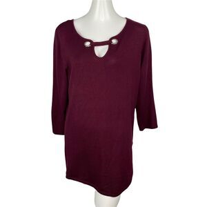 Tribekka 44 Burgundy 3/4 Sleeve Short Sweater Dress Women's Sz XL